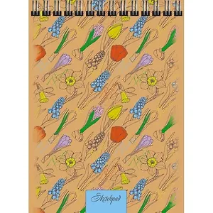 Альбом для эскизов, Скетчпад А4, 40л.Нежные цветы твердая обложка, крафт, без линовки, евроспираль
