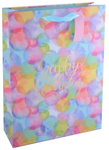 Пакет А3 32*42*11,5 "Happy birthday!" нейтр., бум., тиснение золот.фольгой, тег