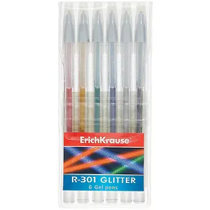 Ручки гелевые Erich Krause, R-301 Glitter, 6 цветов 259275