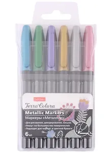 Маркеры для скетчинга 06цв "Terra Colora. Metallic" линия 1,2мм, блистер, Hatber