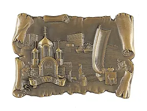 Магнит-свиток Самара.Собор-Ладья.Коллаж (металл) (цв.бронза) (027-2BR-55K9 )