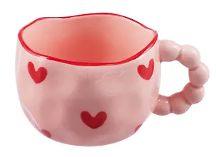 Кружка Сердечки с ручкой шариками (розовая) (керамика) (300 мл) (12-8082-L2) 3070027