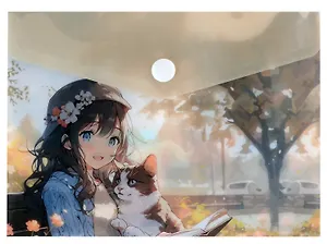 Папка-конверт А6 на кнопке "Аниме. Девочка с котиком"