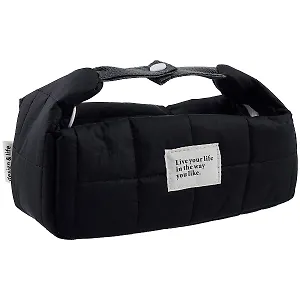 Косметичка с ремешками на кнопке Live Your Life (черная) (Tyvek) (21х9х7)