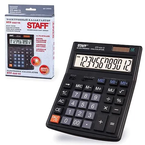 Калькулятор 12-разрядный настольный, двойное питание, STF-444-12, Staff 319220 — 1