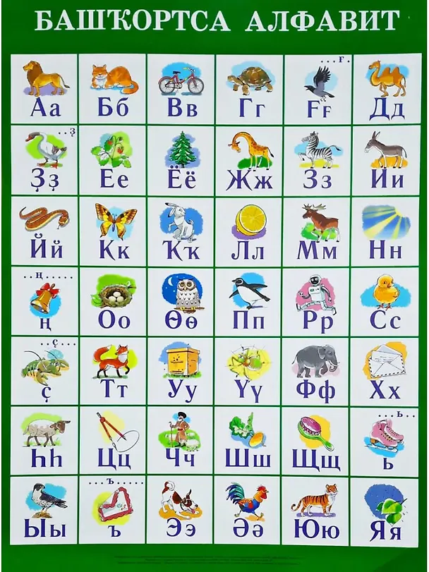 Книга Башкирский алфавит. Учебный плакат с рисунками. Формат 45*60 () — 1