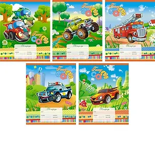 Тетрадь в линейку Unnika, "Веселые машинки", 12 листов, в ассортименте 228570