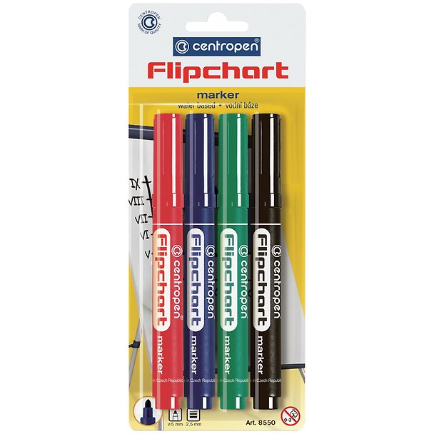 Маркеры для досок «Flipchart» 4 цвета 2,5 мм, круглые, Centropen 235066 — 1