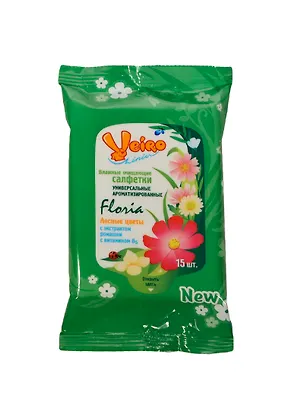 Влажные освежающие салфетки 15шт 15*20см "VEIRO Floria", аромат лесных цветов 234070