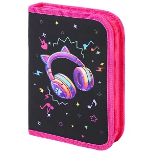 Пенал 1 отделение "Headphones" с наполнением, 21*14 см, 24 предмета