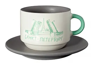 Набор чашка+блюдце "СПб. Мосты", серый