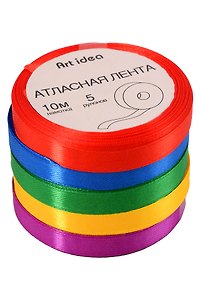 Лента атласная, 10 мм х 10 м, 5 цветов, Art idea