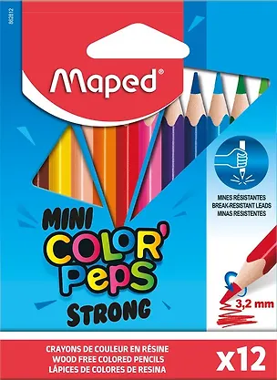 Карандаши цветные Maped, Color'Peps mini Strong, короткие 12 цветов 254055