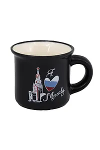 Кружка маленькая Спасская башня, триколор, черная (фарфор) (75мл) (Москва) (065-9-M-21-BL)