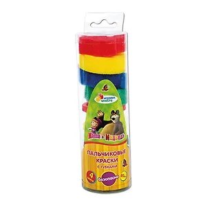 Пальчиковые краски с губками Маша и Медведь (4шт) (20мл) (620FPSP-MM) (173878) (тубус) 2351839