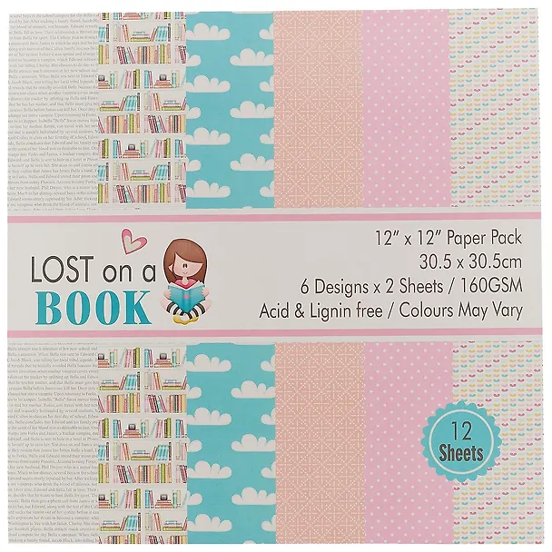 Бумага д/скрапбукинга Lost on a Book, 12*12 дюймов, 30,5*30,5 см, 6 дизайнов, 12 листов 2644649 — 1