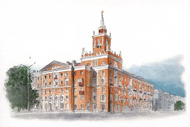 Открытка Комсомольск-на-Амуре Дом со шпилем 2994411 — 1