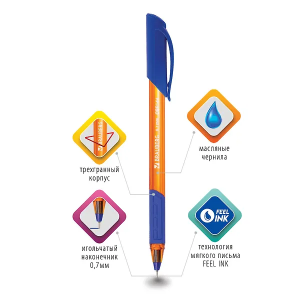 Шариковая ручка синяя 0,7 мм, Extra Glide GT Tone Orange, Brauberg 2937296 — 6