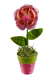 Декоративное интерьерное украшение из ткани и ПВХ Цветочек в горшочке (25383) (24см)