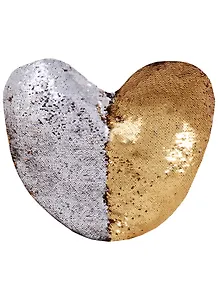 Подушка с пайетками Сердце золото с серебром (Р3394) (45х45)