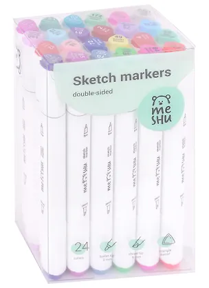 Маркеры для скетчинга 24цв MESHU двусторонние, цветочная гамма, MESHU 2949286