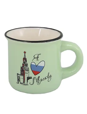 Кружка маленькая Спасская башня, триколор, зеленая (фарфор) (75мл) (Москва) (065-9-21) 3135313