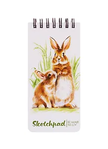 Скетчбук 105*220 80л "Кролики" белый офсет, 160г/м2, тв.обложка, широкая евроспираль
