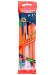 Ручки шариковые Erich Krause, R-301 Orange Stick, 4 цвета 0,7 мм