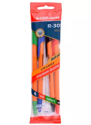 Ручки шариковые Erich Krause, R-301 Orange Stick, 4 цвета 0,7 мм — 2928630 — 1