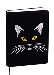 Ежедневник недат. А6+ 120л Велюр черный, кожзам, тв. переплет, вышивка, тонир.блок, ляссе