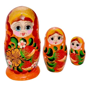 Матрёшка «Земляничка» оранжевое платье 3 кукольная (10-12см) (3440226)