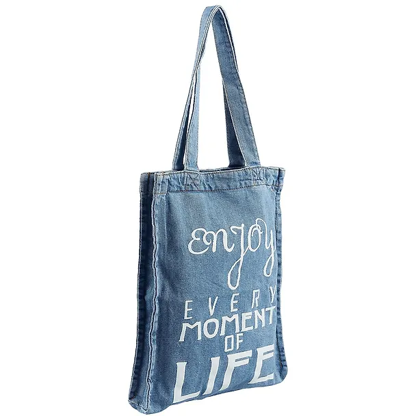 Сумка-шоппер джинсовая на молнии Enjoy every moment (40*33см) (светло-синий) 2619082 — 2