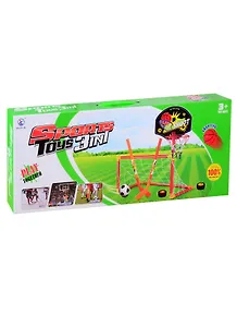 Набор 3 в 1 Футбол+Баскетбол+Хоккей, ворота, щит с баскет.кольцом, 2 мяча, 2 шайбы, 2 клюшки, насос