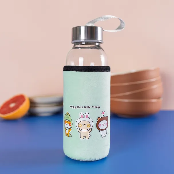 Бутылка в чехле велюр Kawaii Зверюшки Enjoy the little things (стекло) (300мл) 2954973 — 13
