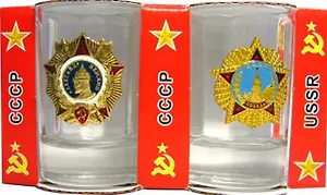 Сувенир, АКМ, Набор стопок Ордена  с мет.знач 2шт., стекло CT-M-34-2