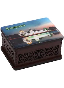 ГС Шкатулка малая с заливкой смола Кострома Достопримечательности города вид 3 (хдф, полимерная смола)(95х65х52)