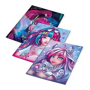 Обложки 03шт д/тетрадей "РОМАНТИЧНЫЕ ДЕВУШКИ" 346*215мм, ПВХ 70мкм, три наклейки для персонализации, подвес