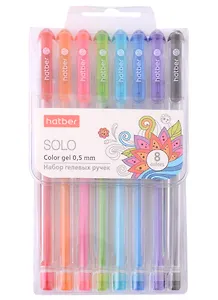 Ручки гелевые Hatber, Solo ColorGel, 8 цветов 0,5 мм