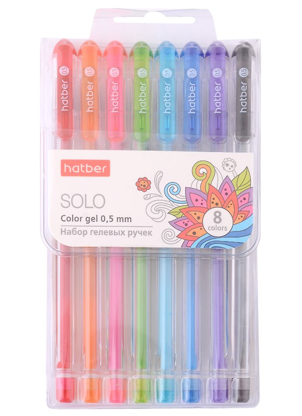 Ручки гелевые Hatber, Solo ColorGel, 8 цветов 0,5 мм 2928956 — 1