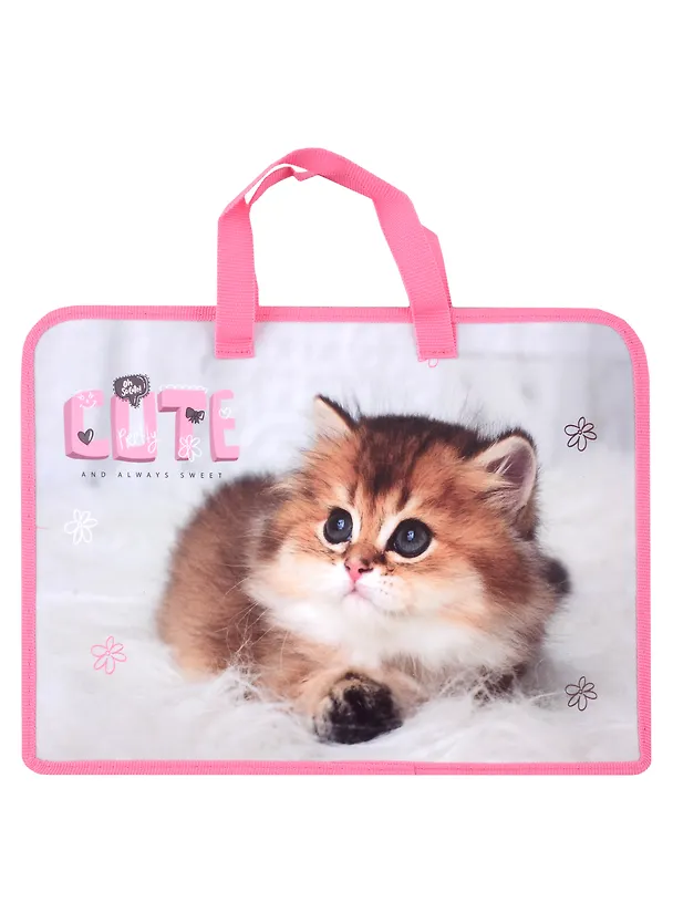 Папка для тетрадей А4 "Cute kitty" 34*24,5*7см пластик, молния, текст.ручки, расширение 2977046 — 1