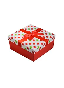 Коробка подарочная "Квадраты с красным" 15,5*15,5*7см, декор. бант, квадраты, красный, картон, Хансибэг