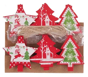 Прищепки декоративные с веревкой 6шт (НГ-4)