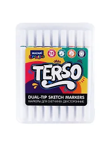 Маркеры для скетчинга 18цв "TERSO" двусторонние, пулевидный/клиновидный наконечники 1-3мм, пластиковая упаковка
