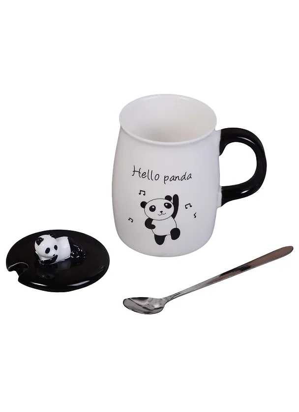 Кружка с крышкой и ложкой Hello Panda (керамика) (400мл) 2619281 — 2