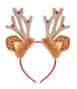 Ободок новогодний Рожки олененка с мехом и стразами (текстиль) (12-06141-P11)