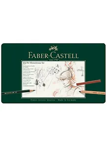 Графические материалы"Pitt Monochrome", 33 предмета, метал. кор., Faber-Castell
