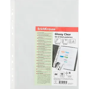 Папка-вкладыш А4 10шт "Glossy Clear" 100мкм, прозрачный, Erich Krause