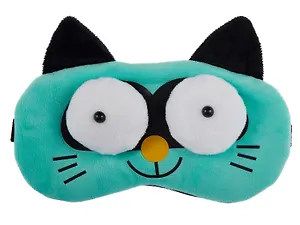 Маска для сна Кот с объемными глазами (плюш) мятная