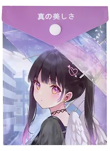 Папка-конверт А6 на кнопке "Аниме. Девушка с крыльями под зонтиком (цветная)", вертикальная