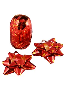 Набор для упаковки "Красный со звездами" лента, бант 2шт